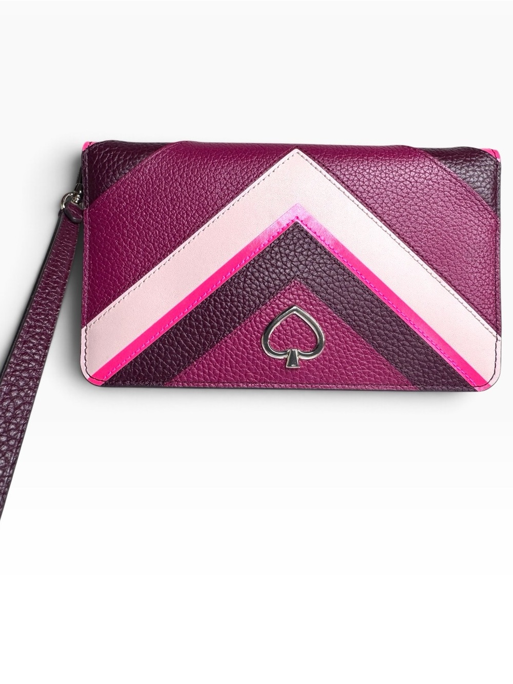 NWT Kate Spade Kourtney Chevron Medium Wallet Clutch Wristlet Pink Multi